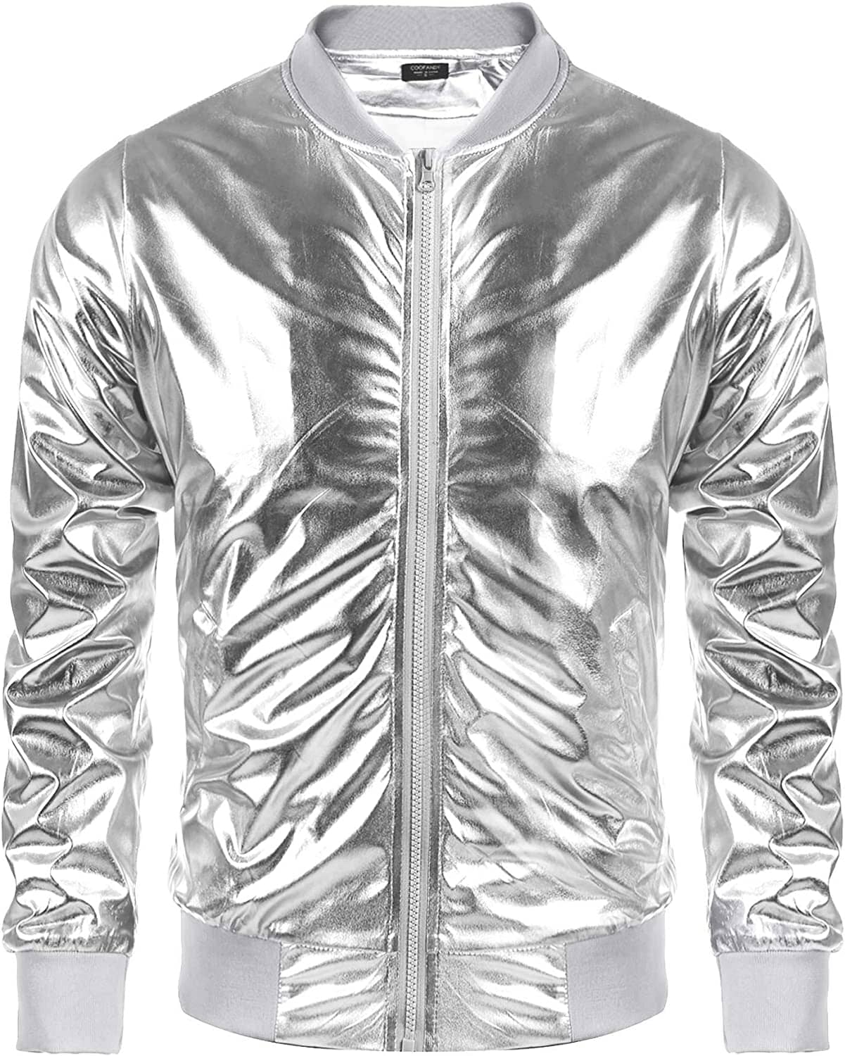70s Disco Christmas Party Zip-up Jacket (US Only) Jackets COOFANDY Store Silver S 