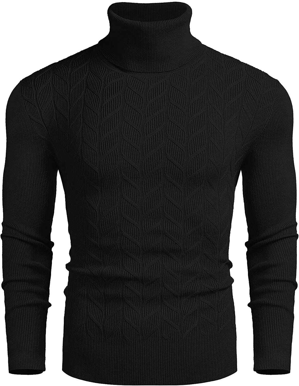 Slim Twist Pattern Turtleneck Knit Sweater (US Only) Sweaters COOFANDY Store Black S 