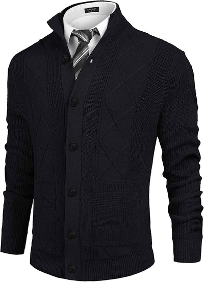 Casual Stand Collar Button Down Cardigan with Pockets (US Only) Cardigans COOFANDY Store Black S 