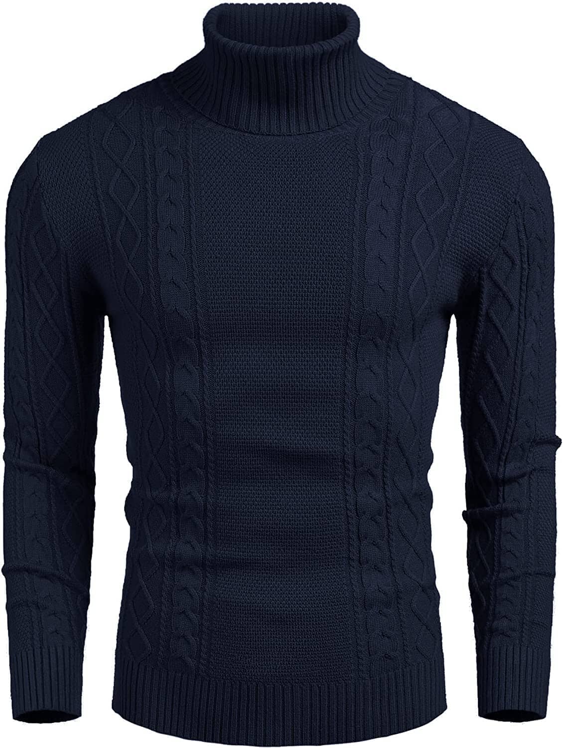 Turtleneck Casual Cable Knitted Pullover Sweaters (US Only) Fashion Hoodies & Sweatshirts COOFANDY Store Navy Blue S 