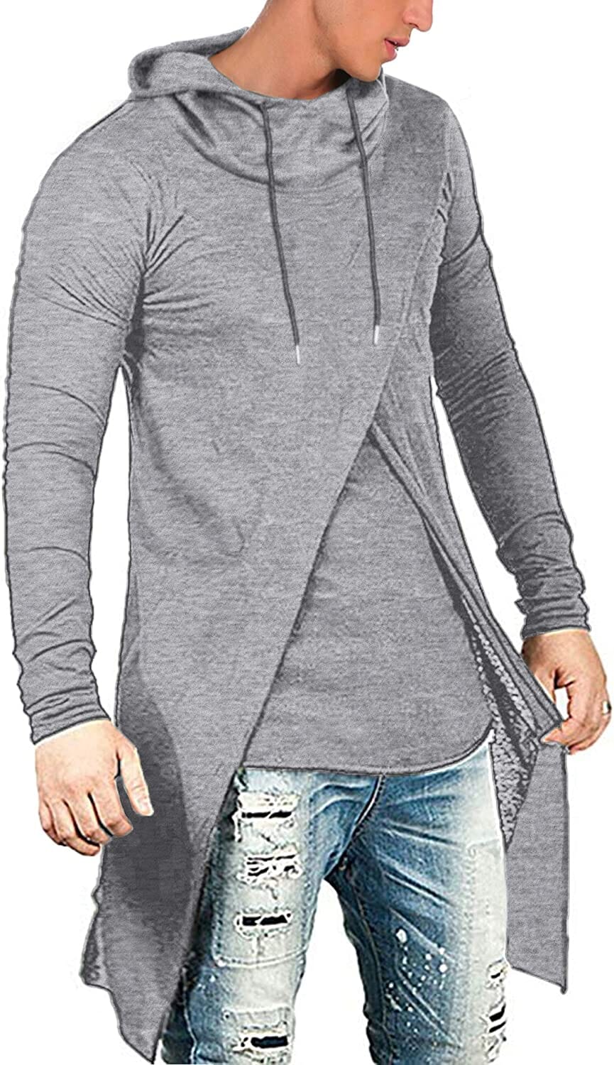 Long Length Cloak Cotton Pullover Hoodie (US Only) Hoodies COOFANDY Store Light Gray XXL 
