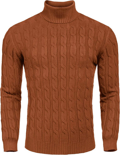 Slim Fit Turtleneck Twisted Knitted Pullover Sweater (US Only) Sweaters COOFANDY Store Brown XS 