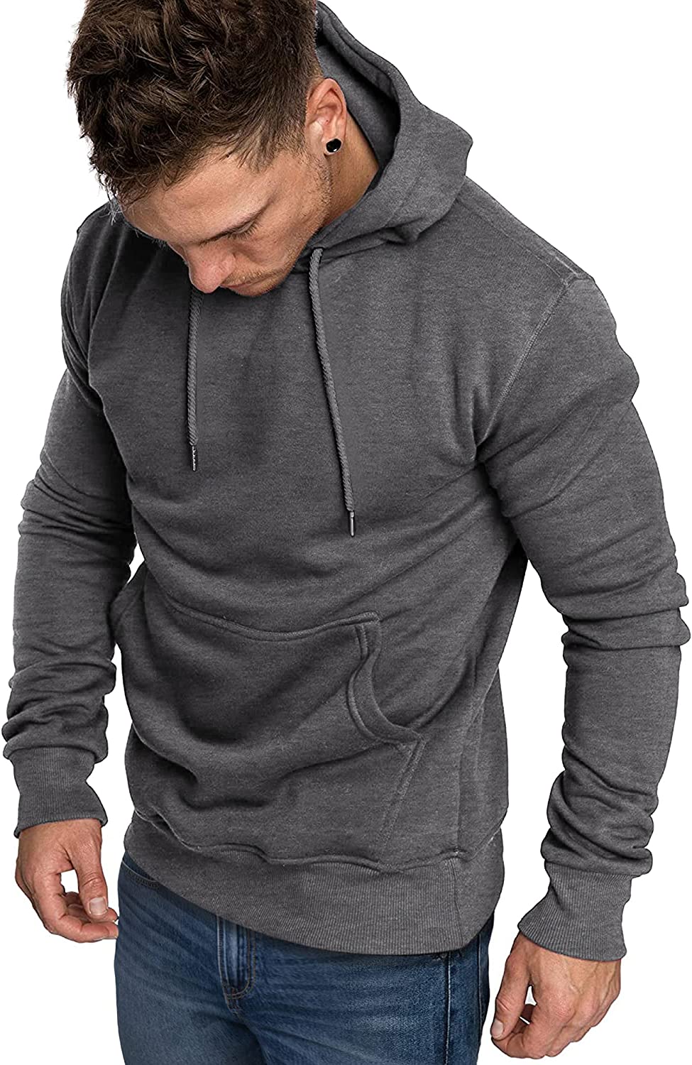COOFANDY Men's Casual Hoodie Lightweight Long Sleeve Sports Hooded Sweatshirts Hoodies COOFANDY Store Small Dark Grey 