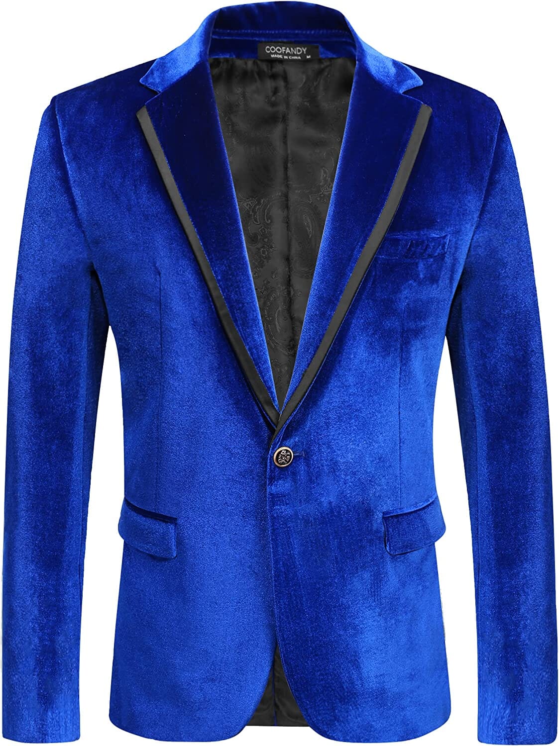 Velvet Slim Fit Solid One Button Blazer (US Only) Blazer COOFANDY Store Blue S 