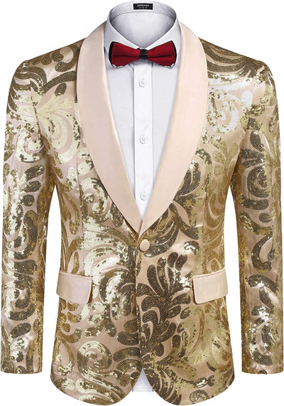 Shiny Sequins Blazer Floral Blazer (US Only) Blazer COOFANDY Store Light Gold S 