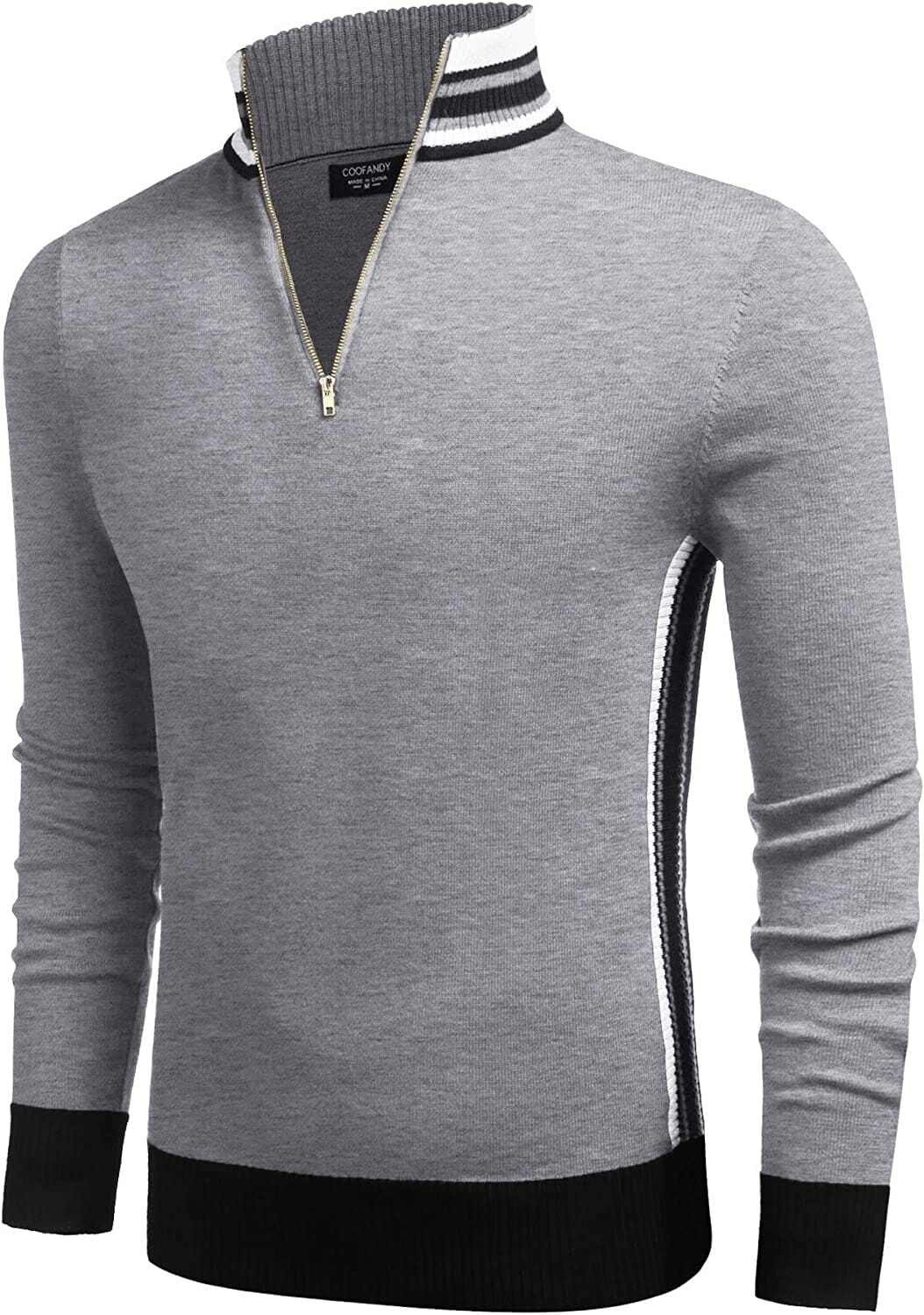 Striped Collar Pullover Sweater (US Only) Sweaters COOFANDY Store Grey S 