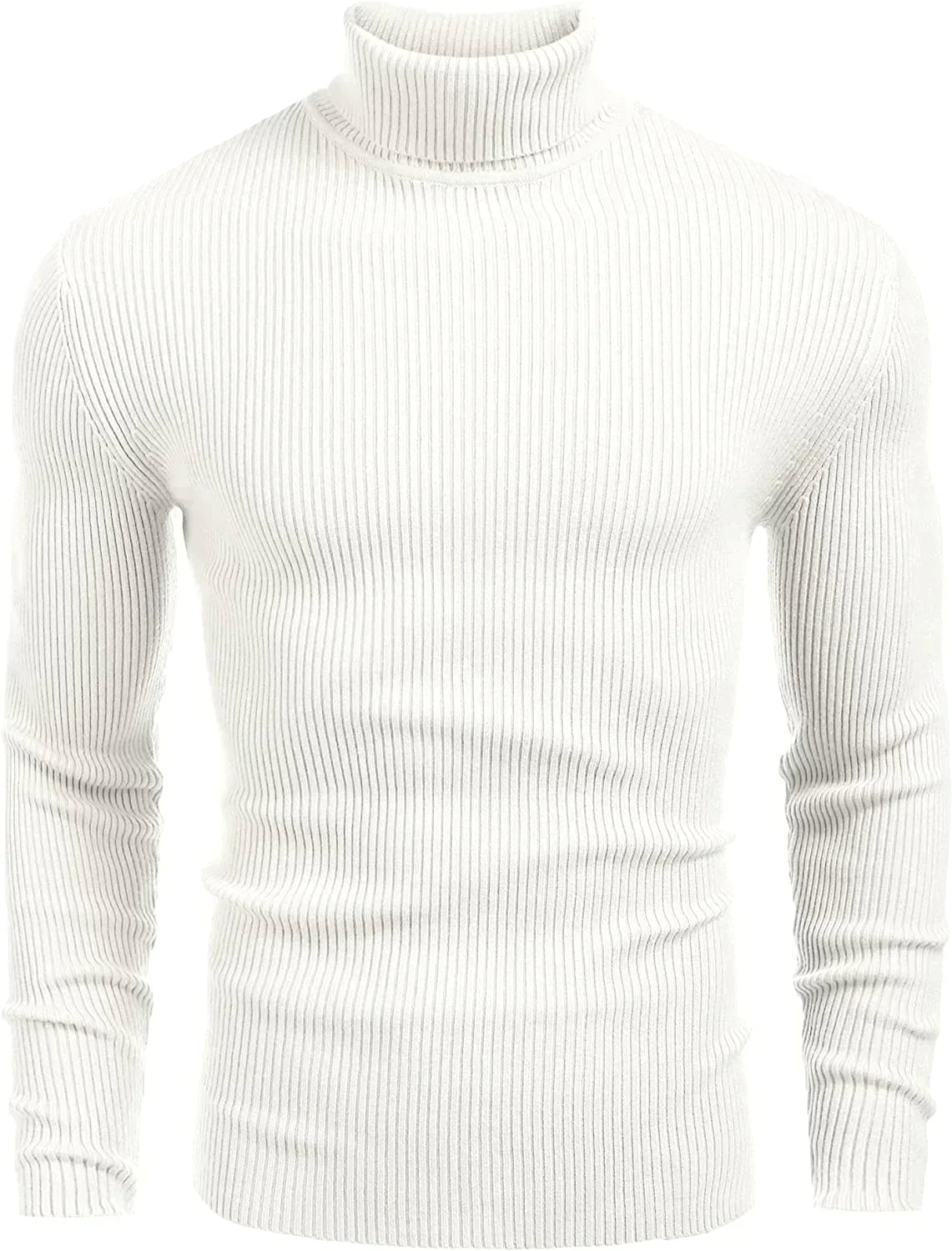 Ribbed Slim Fit Knitted Pullover Turtleneck Sweater (US Only) Sweaters COOFANDY Store White S 
