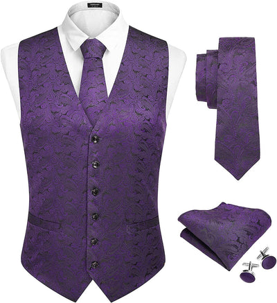 Floral Vest 4Pcs Suit (US Only) Vests COOFANDY Store Purple Floral S 
