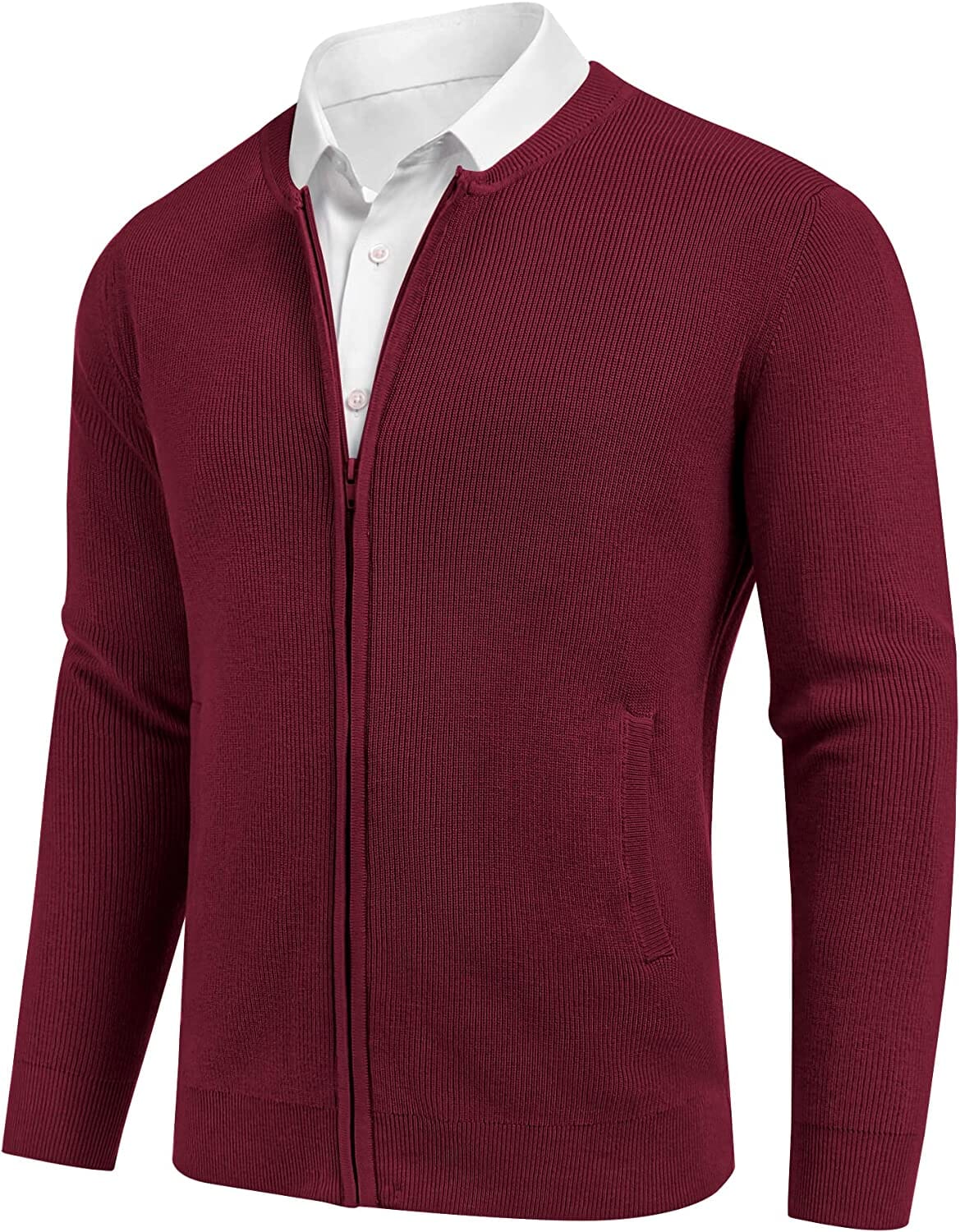 Full Zip Slim Fit Stylish Knitted Cardigan Sweater with Pockets (US Only) Sweaters COOFANDY Store Solid Wine Red S 