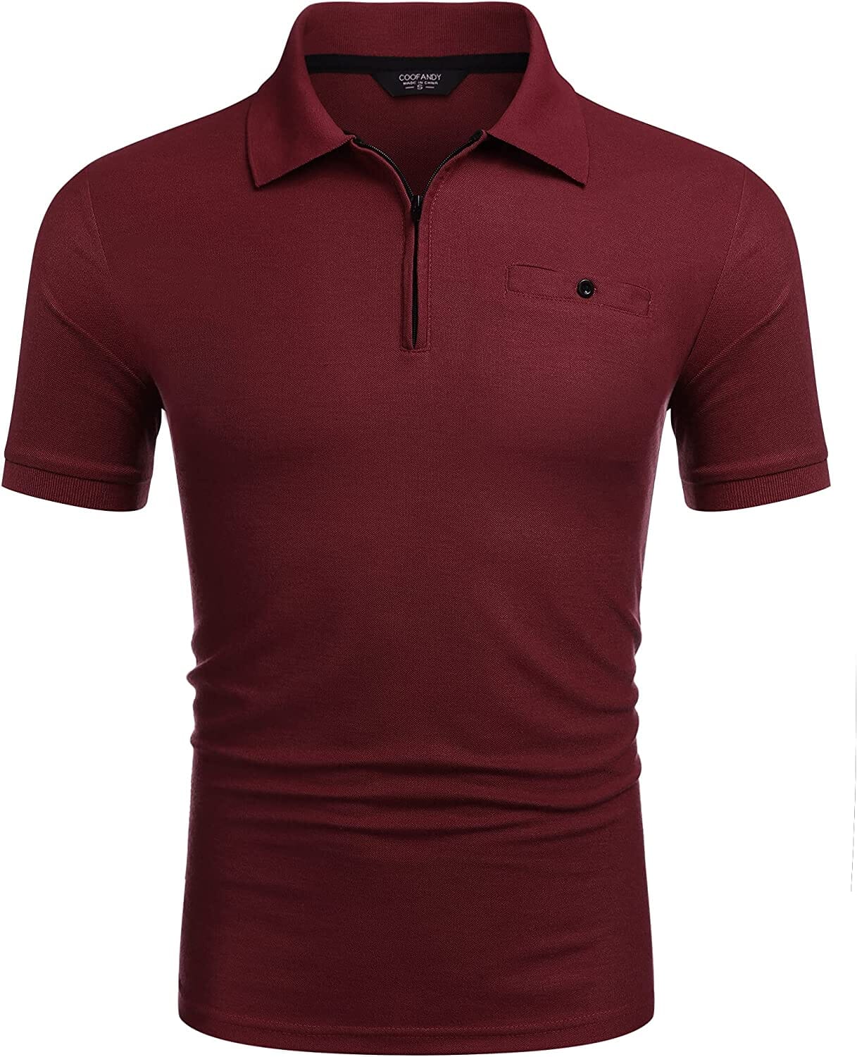 Slim Fit Zipper Polo Golf Shirt (US Only) Polos COOFANDY Store Wine Red M 
