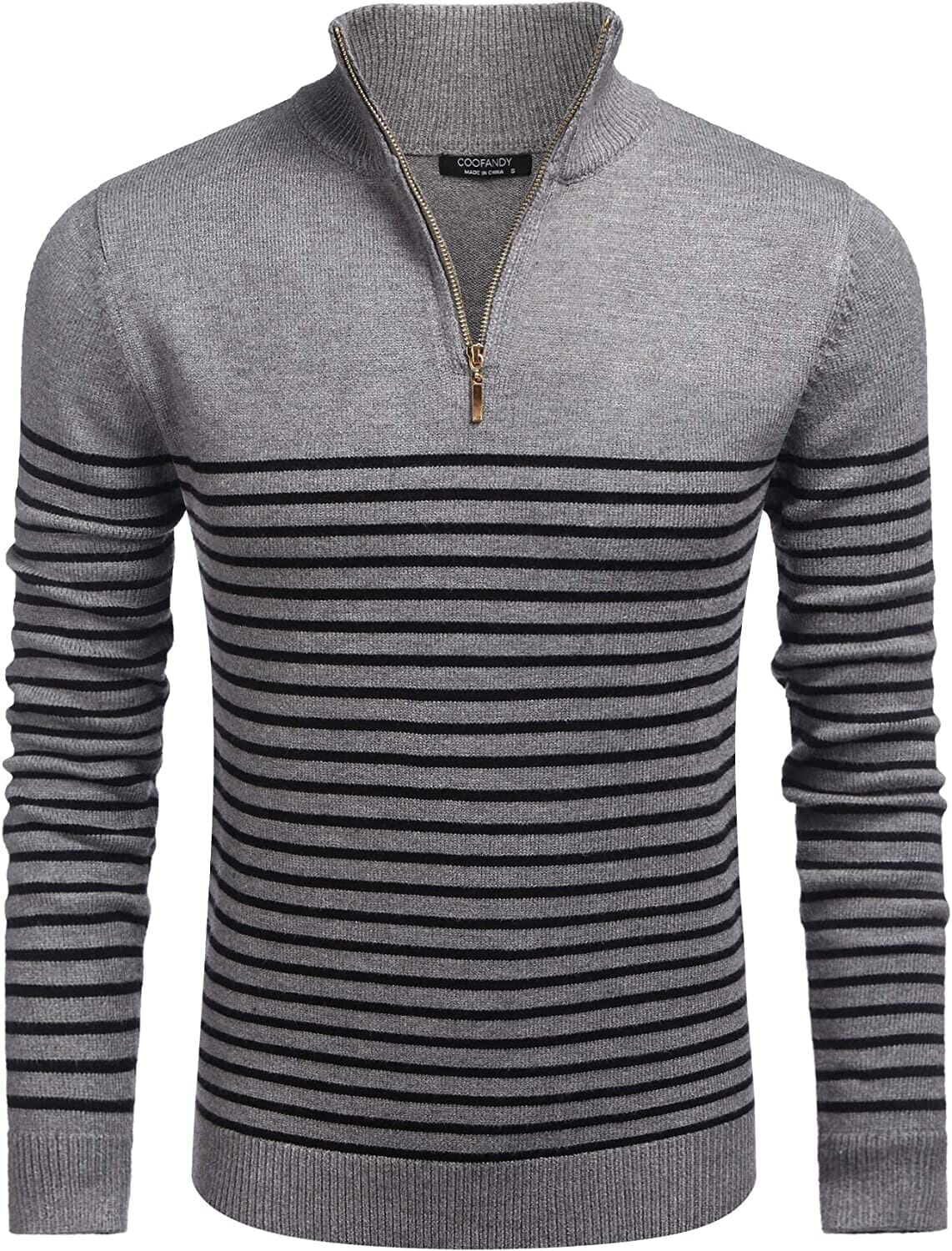 Striped Zip Up Mock Neck Pullover Sweaters (US Only) Sweaters COOFANDY Store 