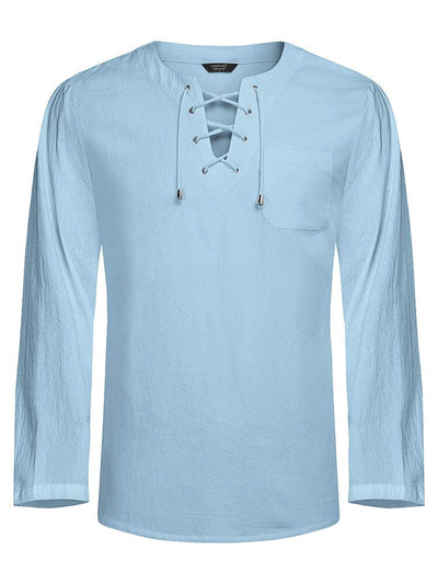 Breathable Solid Drawstring Cotton Linen Shirt (US Only) Shirts coofandy 