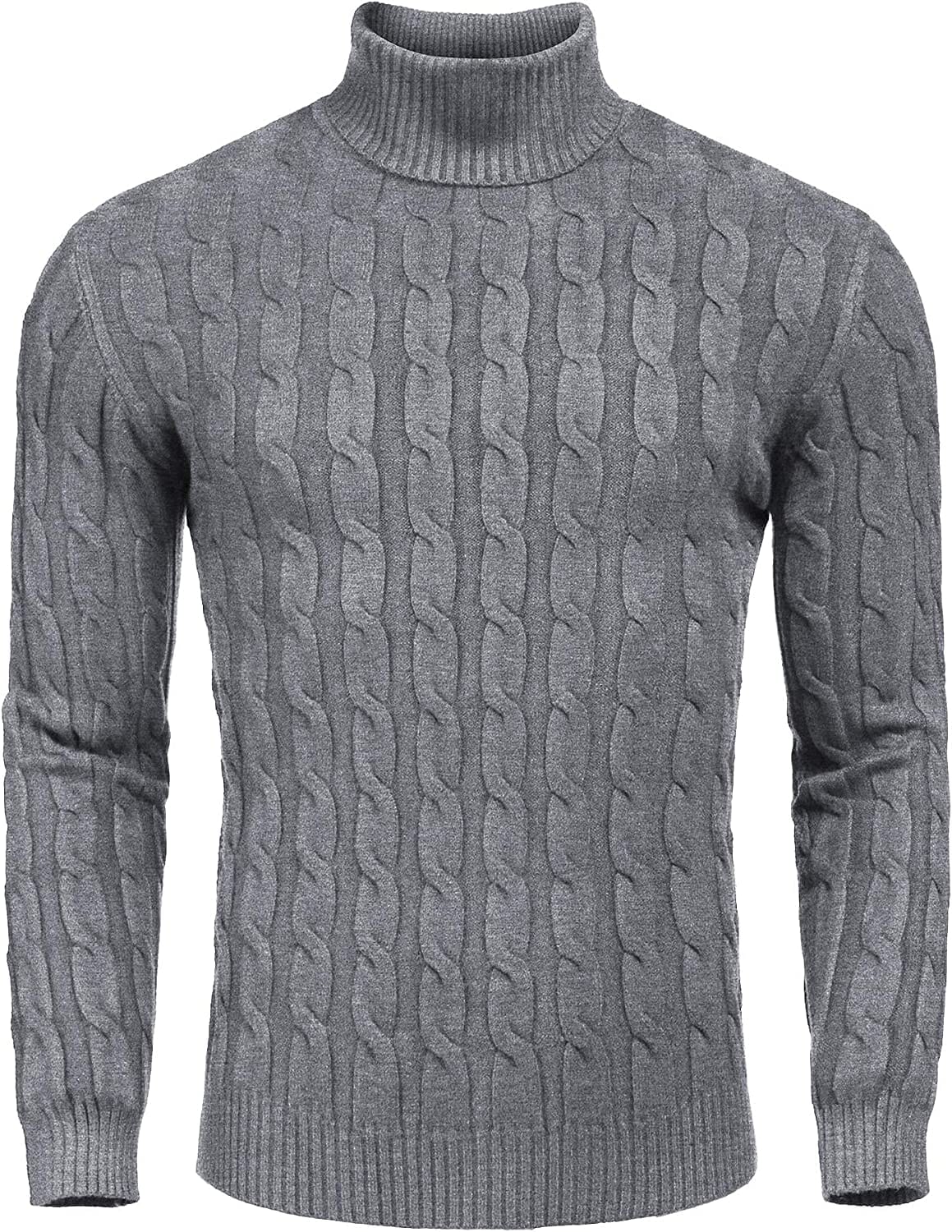 Slim Fit Turtleneck Twisted Knitted Pullover Sweater (US Only) Sweaters COOFANDY Store Dark Gray S 