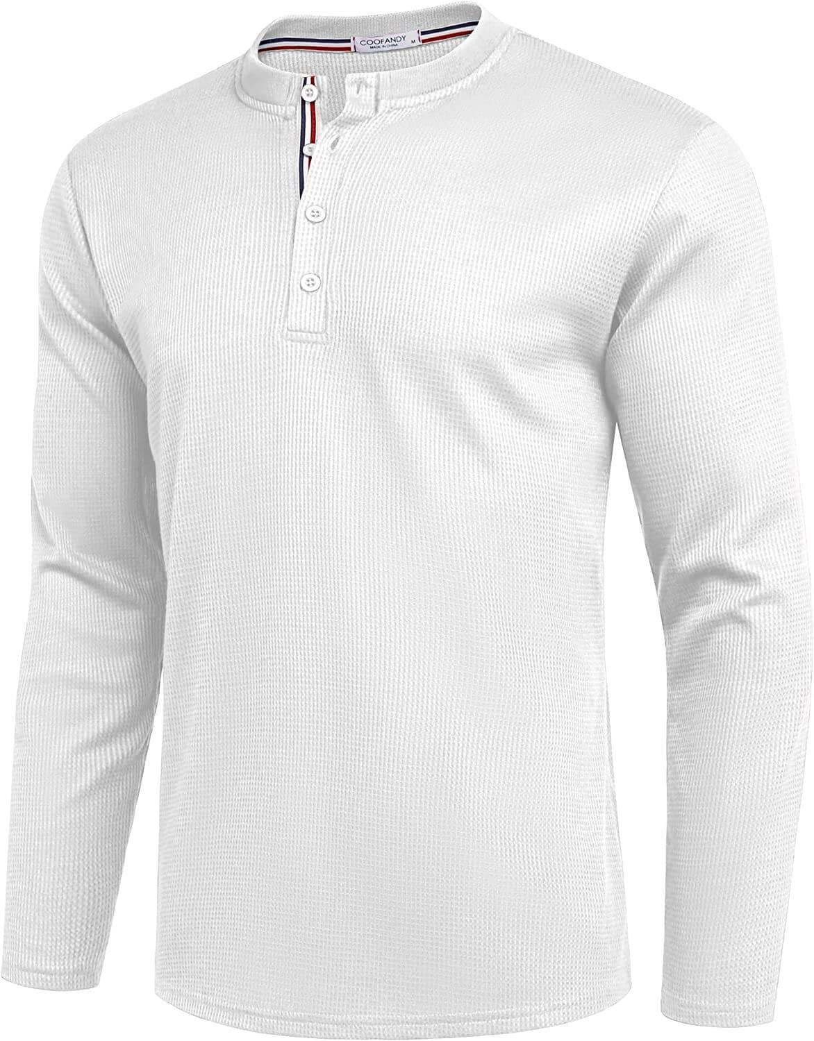Long Sleeve Waffle Henley Shirts (US Only) T-Shirt Coofandy's White S 