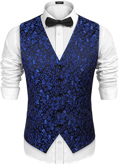Floral Victorian Tuxedo Suit Vest (US Only) Vest COOFANDY Store Blue Floral S 