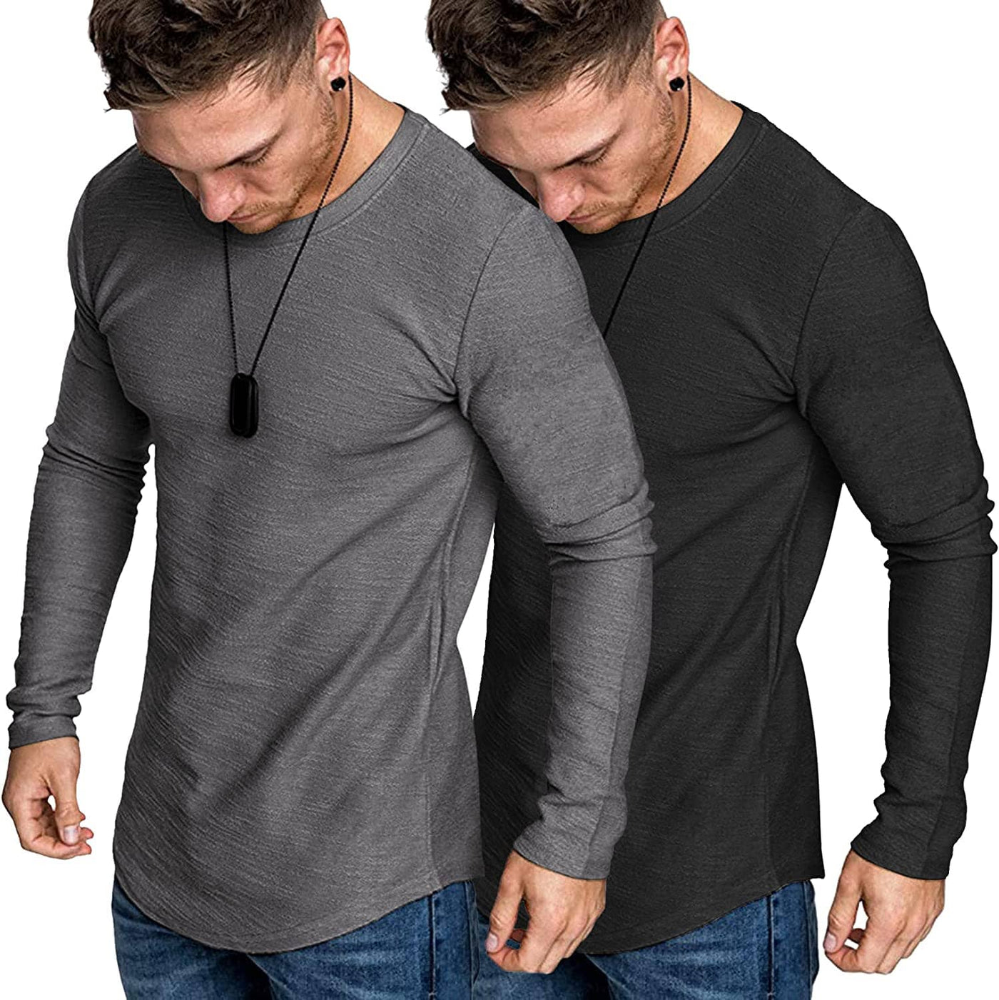 2-Pack Muscle Fitted Workout T-Shirt (US Only) T-Shirt COOFANDY Store Black/Grey S 