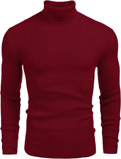 Ribbed Slim Fit Knitted Pullover Turtleneck Sweater (US Only) Sweaters COOFANDY Store Wine Red S 