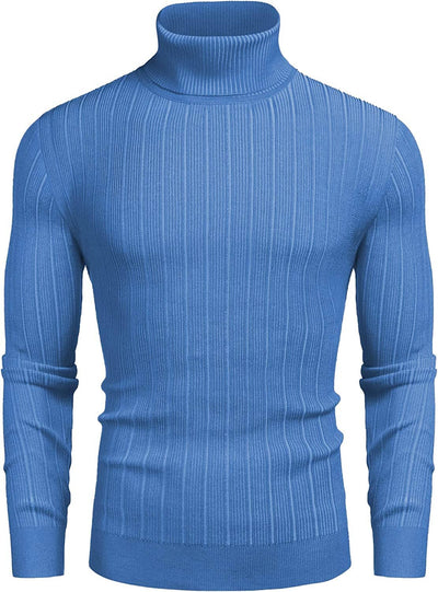 Slim Fit Knitted High Neck Pullover Sweaters (US Only) Sweaters COOFANDY Store Clear Blue S 