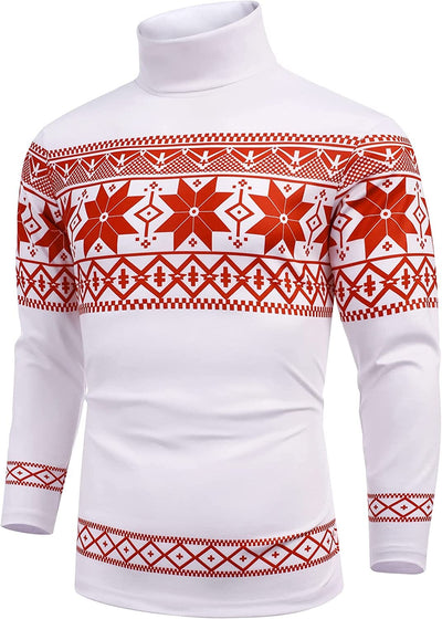 Slim Fit Basic Turtleneck Knitted Pullover Sweaters (US Only) Sweaters COOFANDY Store Snowflake White S 