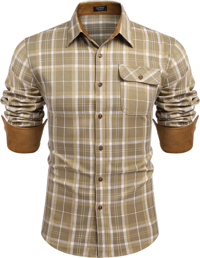 Flannel Button Down Plaid Shirts (US Only) Coat COOFANDY Store Khaki Plaid S 