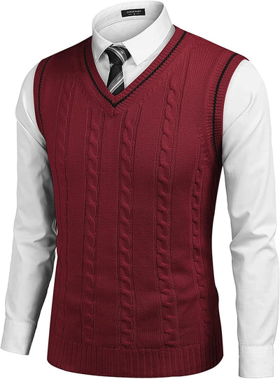 V Neck Sleeveless Knitted Pullover Vest Sweater (US Only) Vest COOFANDY Store Wine Red S 