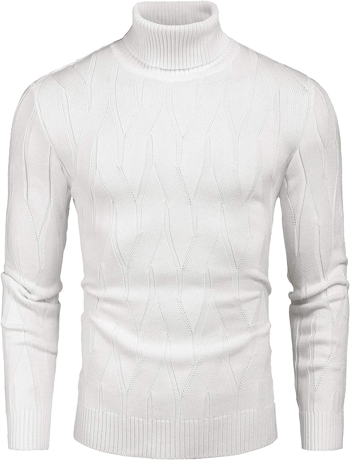Slim Fit Turtleneck Knitted Pullover Sweaters (US Only) Sweaters Coofandy's White S 