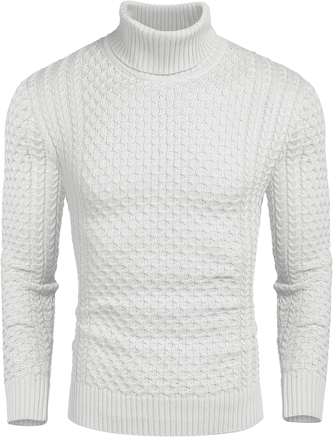 Slim Fit Turtleneck Twisted Sweater (US Only) Sweaters Coofandy's White XS 