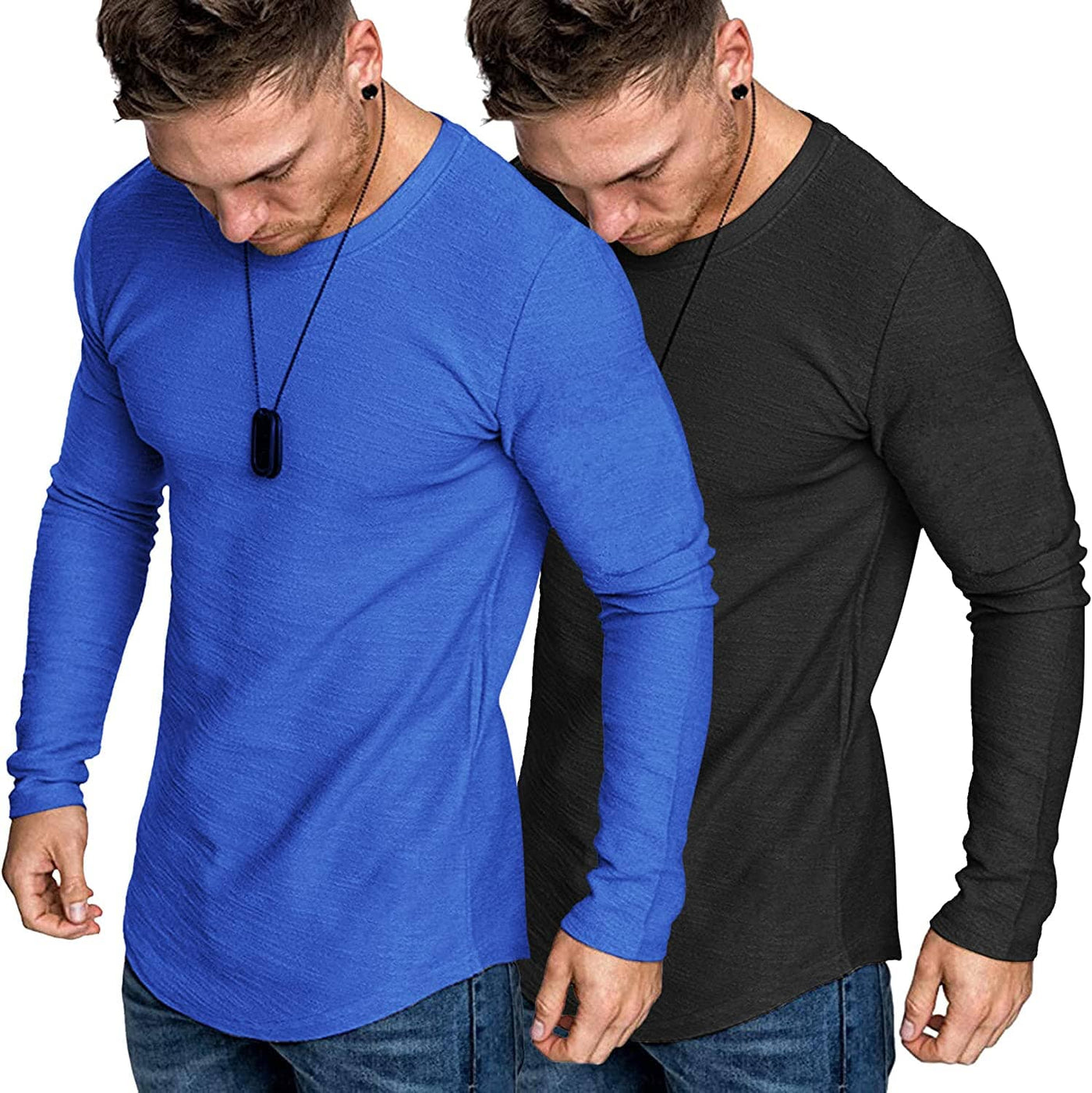 2-Pack Muscle Fitted Workout T-Shirt (US Only) T-Shirt COOFANDY Store Black/Blue S 