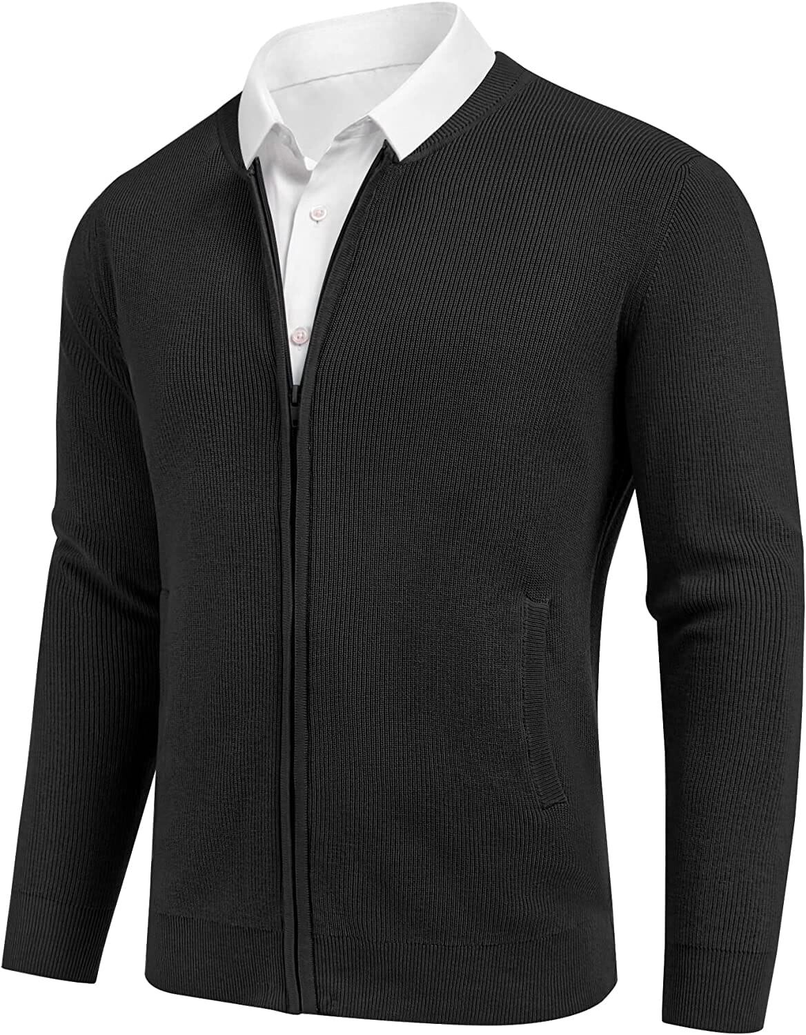 Full Zip Slim Fit Stylish Knitted Cardigan Sweater with Pockets (US Only) Sweaters COOFANDY Store Solid Black S 