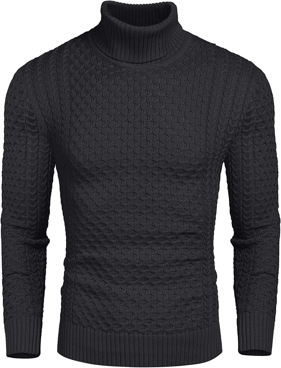 Slim Fit Turtleneck Knitted Twisted Pullover Sweaters (US Only) Sweaters Coofandy's Dark Gray S 