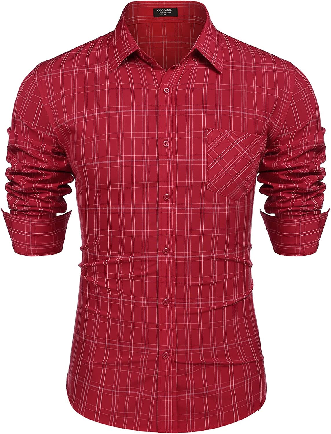 Business Button Up Plaid Shirts (US Only) Shirts Coofandy's Plaid Red S 