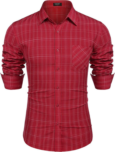 Business Button Up Plaid Shirts (US Only) Shirts Coofandy's Plaid Red S 