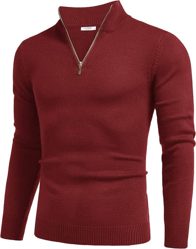 Coofandy Striped Zip Up Mock Neck Pullover Sweaters (US Only) Fashion Hoodies & Sweatshirts Simbama Type Wine Red S 