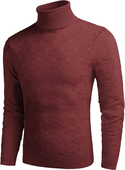 Stylish Slim Fit Turtleneck Pullover Sweater (US Only) Sweaters COOFANDY Store Wine Red S 