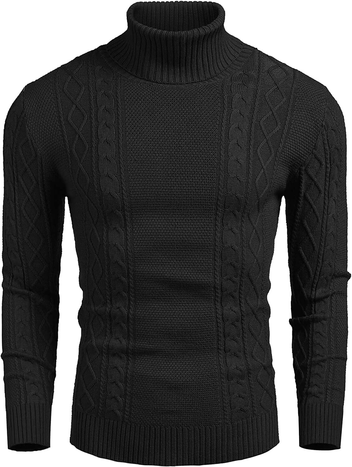 Turtleneck Casual Cable Knitted Pullover Sweaters (US Only) Fashion Hoodies & Sweatshirts COOFANDY Store Black S 