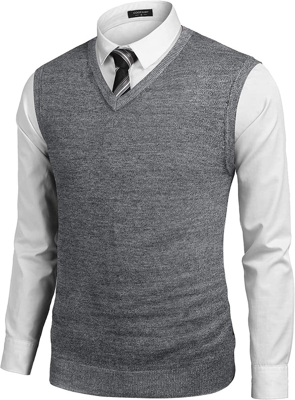 Solid V-Neck Sleeveless Knitted Vest (US Only) Vest COOFANDY Store Grey M 
