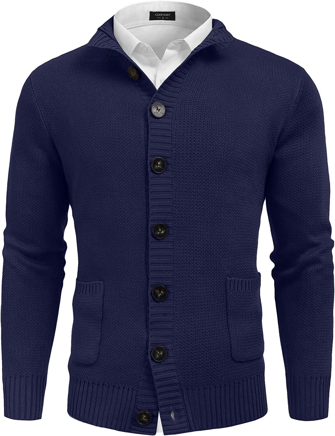 Stand Collar Button Down Knitted Cardigan with Pockets (US Only) Cardigans COOFANDY Store Navy Blue S 
