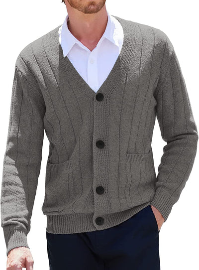 Cardigan Knit V Neck Button up Sweaters (US Only) Sweaters COOFANDY Store Grey S 