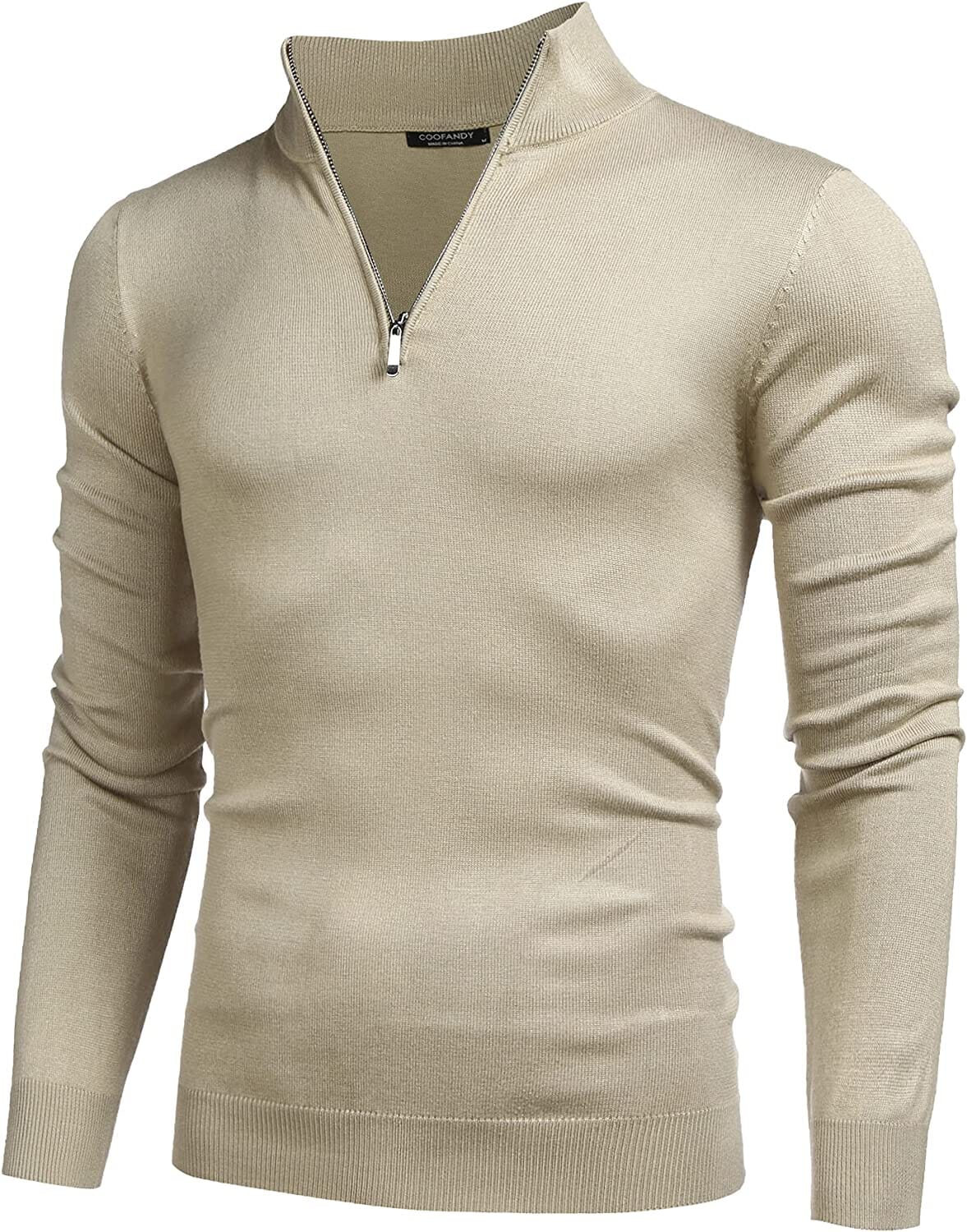 Zip Up Slim Fit Lightweight Pullover Polo Sweater (US Only) Fashion Hoodies & Sweatshirts COOFANDY Store Khaki S 