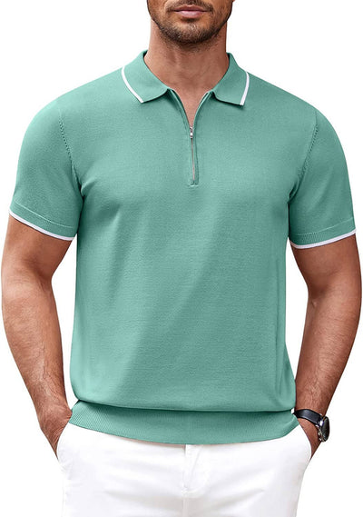 Classic Zipper Short Sleeve Polo Shirt (US Only) Polos COOFANDY Store Turquoise S 