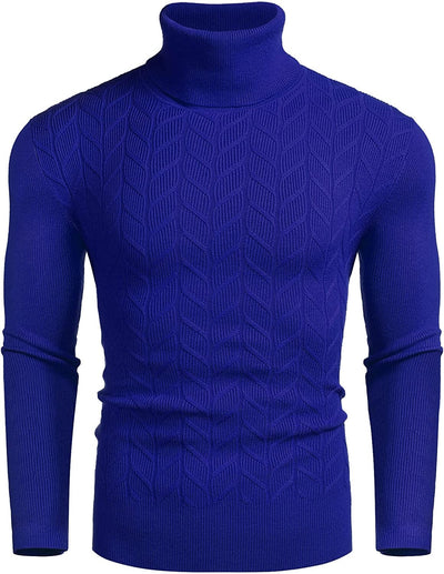 Slim Twist Pattern Turtleneck Knit Sweater (US Only) Sweaters COOFANDY Store Royal Blue XXL 