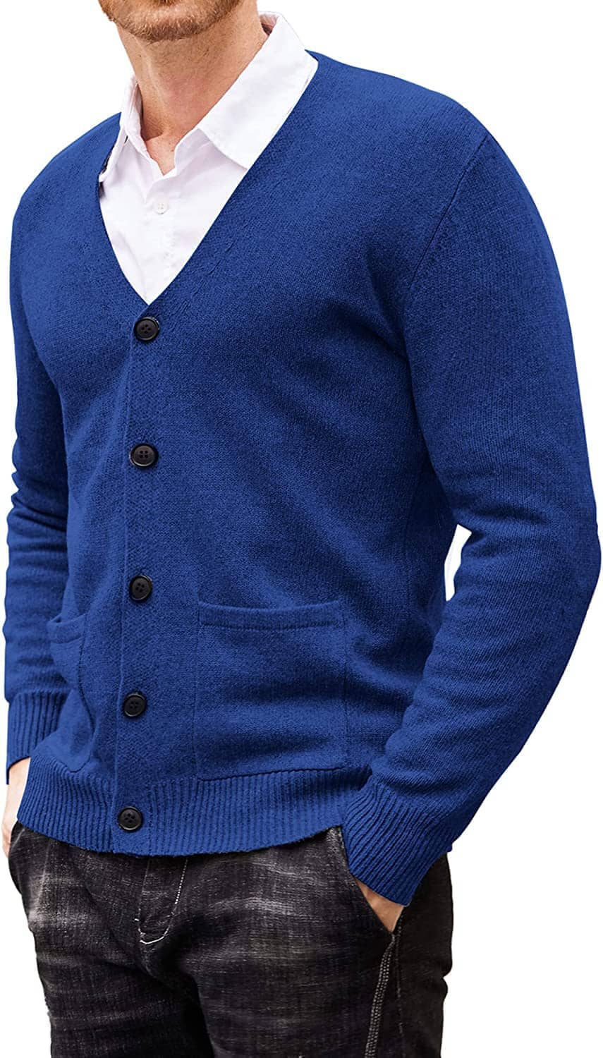 Lightweight V Neck Knitted Sweaters with Pockets (US Only) Sweaters COOFANDY Store Blue S 