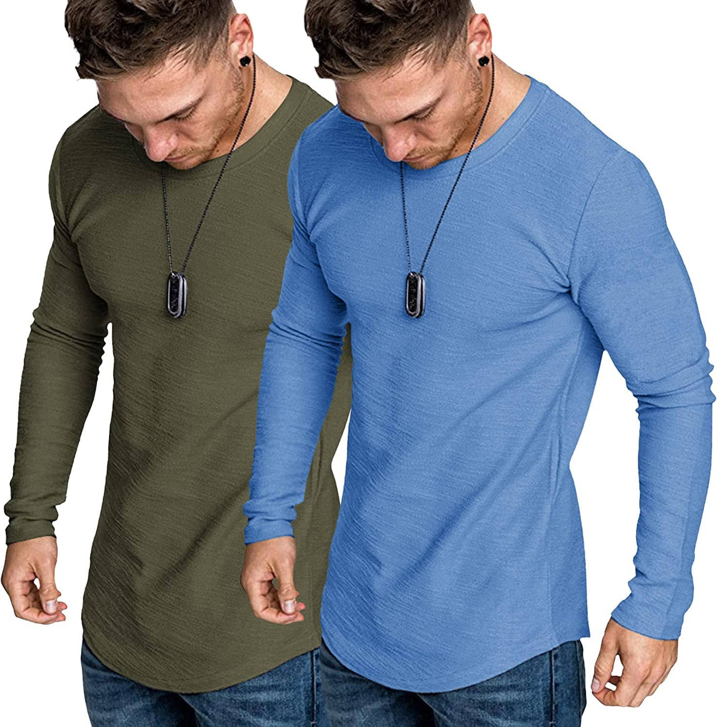 2-Pack Muscle Fitted Workout T-Shirt (US Only) T-Shirt COOFANDY Store Army Green/Blue S 