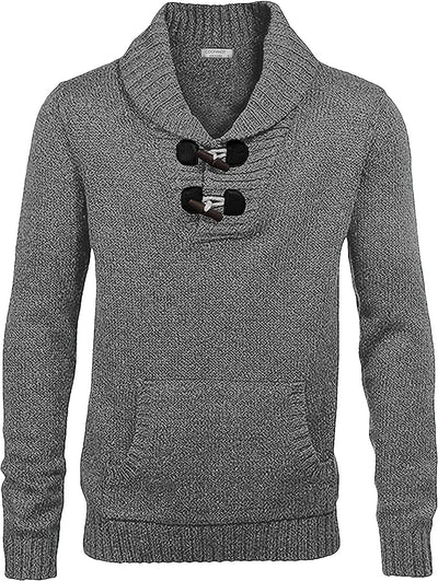 Shawl Collar Pullover Knit Sweaters with Pockets (US Only) Sweaters COOFANDY Store Grey S 