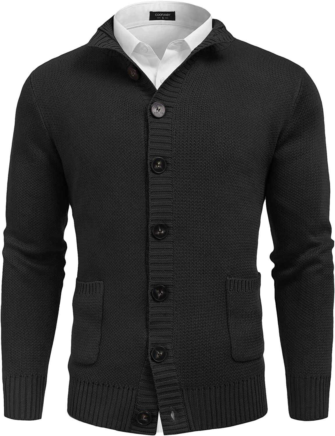 Stand Collar Button Down Knitted Cardigan with Pockets (US Only) Cardigans COOFANDY Store Black S 