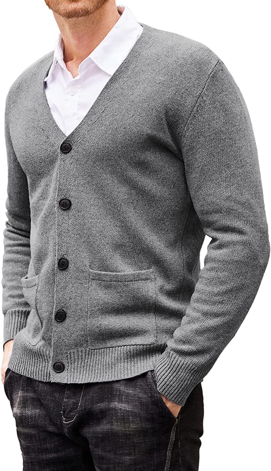 Lightweight V Neck Knitted Sweaters with Pockets (US Only) Sweaters COOFANDY Store Grey S 