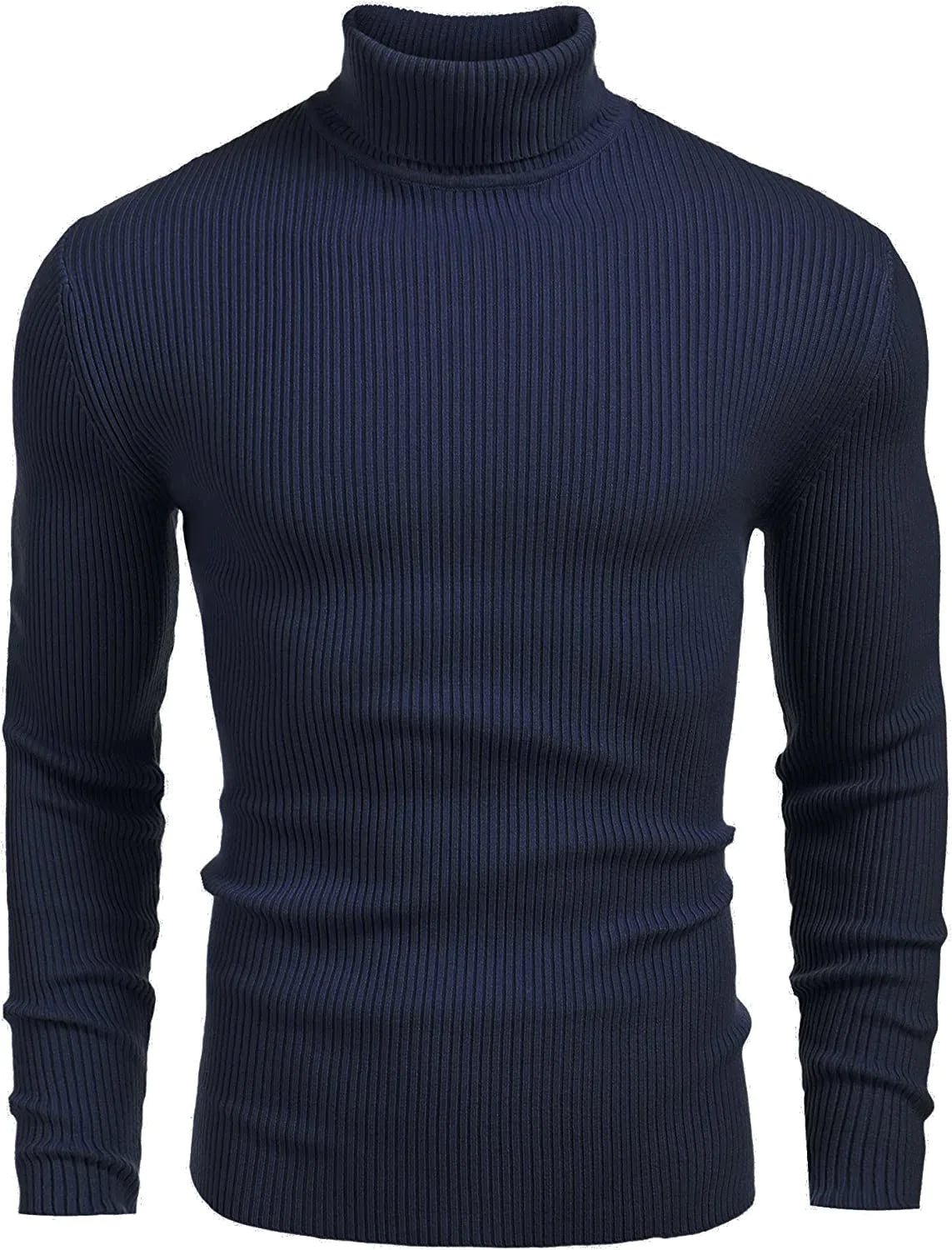 Ribbed Slim Fit Knitted Pullover Turtleneck Sweater (US Only) Sweaters COOFANDY Store Sapphire S 