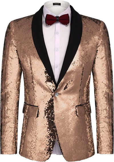 Shiny Sequin Blazer Tuxedo Suit (US Only) Blazer Coofandy Rose Golden S 