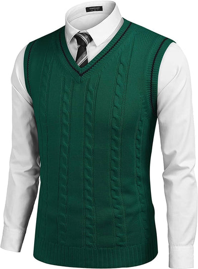 V Neck Sleeveless Knitted Pullover Vest Sweater (US Only) Vest COOFANDY Store Green S 