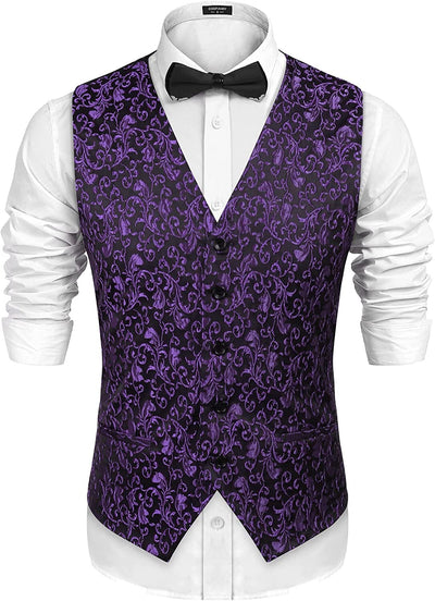 Floral Victorian Tuxedo Suit Vest (US Only) Vest COOFANDY Store Purple S 